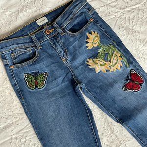 Sneak Peek Embroidered Hippie Flare Medium Dark Wash Jeans